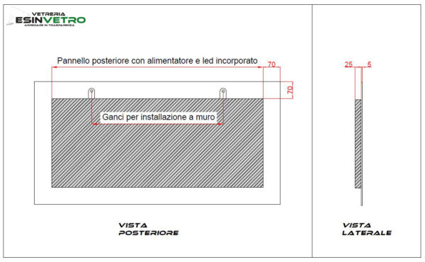 Disegno tecnico specchio vista posteriore