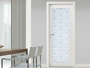 Vetro sabbiato con decoro sole su misura per porte interne in legno, alluminio o ferro