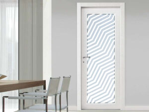 Vetro sabbiato con decoro zigzag su misura per porte interne in legno, alluminio o ferro