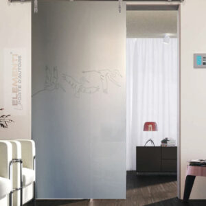 Porta Scorrevole in vetro stratificato satinato 5+5 con inserto Elementi