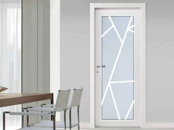 Vetro sabbiato con decoro "Geometrika" su misura per porte interne in legno, alluminio o ferro