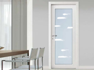 Vetro sabbiato con decoro "Picasso" su misura per porte interne in legno, alluminio o ferro