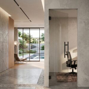 Porta in vetro a battente su misura