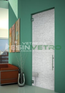 Porta in vetro con inserto lino bianco a battente su misura per interni | Vetreria esinvetro Jesi