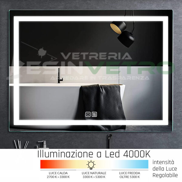 Specchio a LED su MISURA con sensore touch e Antiappannamento illuminazione orizzontale e verticale | Gradazione led