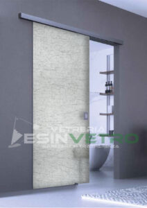 Porta Scorrevole in vetro con inserto lino bianco su misura