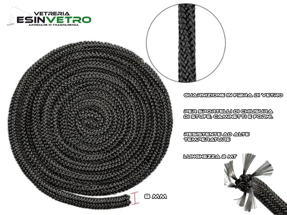 Guarnizione per stufe e caminetti 8 mm x 2 mt - Vetreria Esinvetro - Jesi