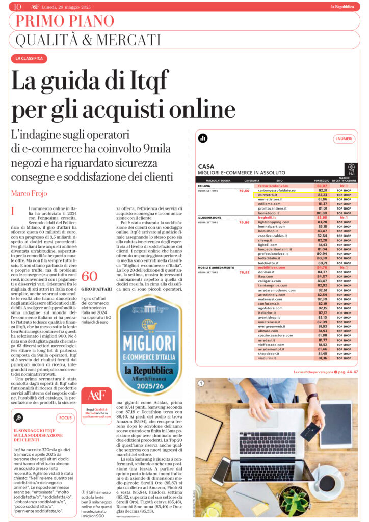 Esinvetro.it migliori e-commerce d'Italia 2025/2026